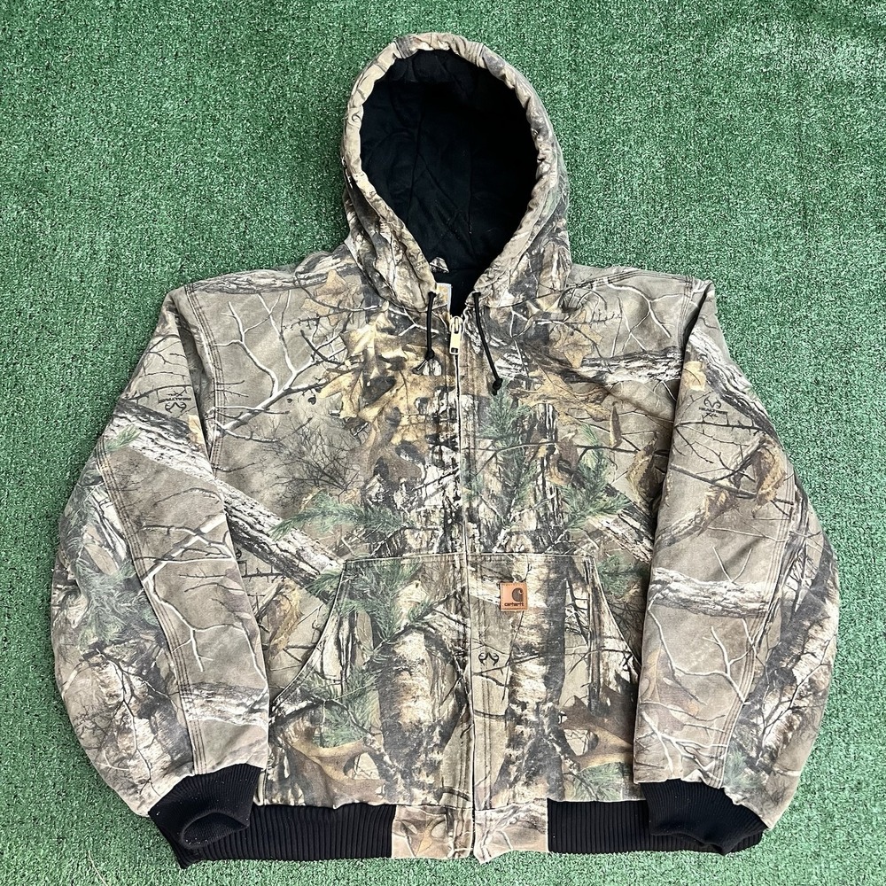 Carhartt Camo Jacket J22 1977 Mens 2XL Green Canvas Realtree Hooded Union USA